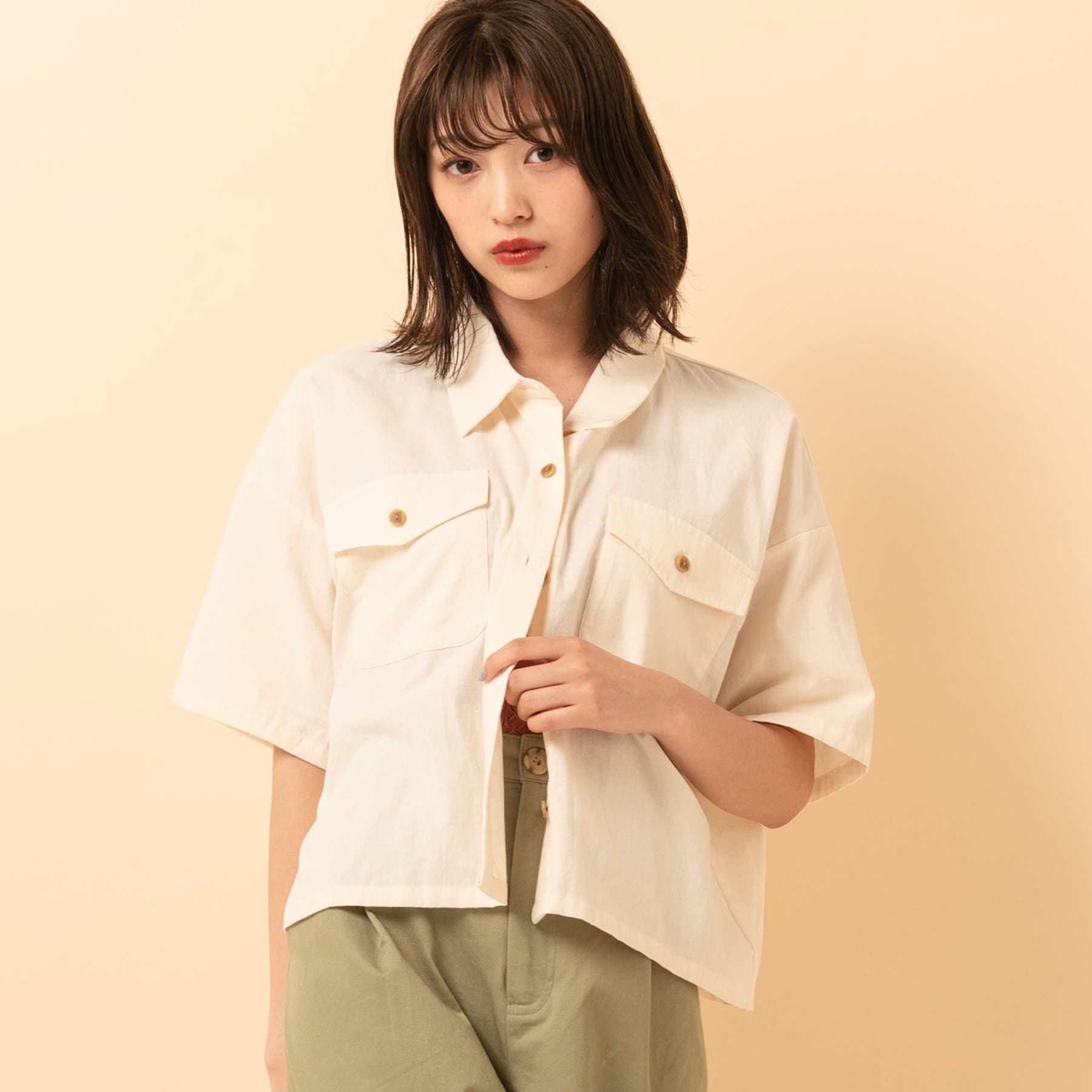 x-girl ベージュ　半袖シャツ、ジャケット X-girl 半袖 シャツ エックスガール レディース FACE OPEN