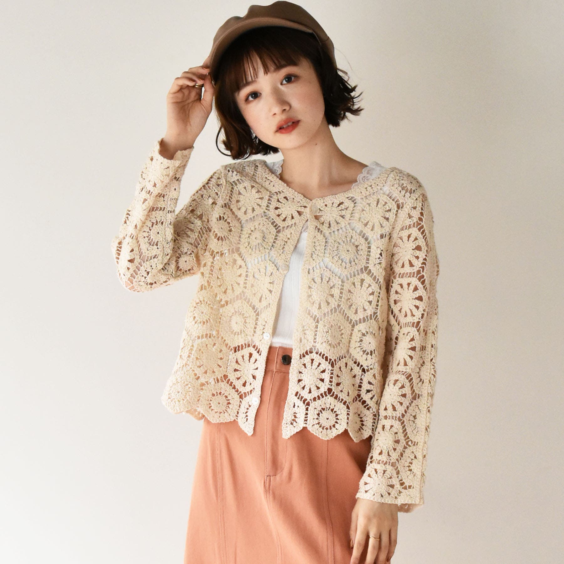 日本極東貿易 / 美品 Vintage ヴィンテージ クロシェニット羽織