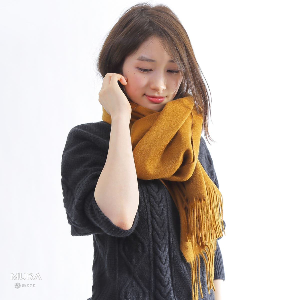 カシミヤ 100％ 大判ストール (ホワイトカシミア)[品番：MURB0000002