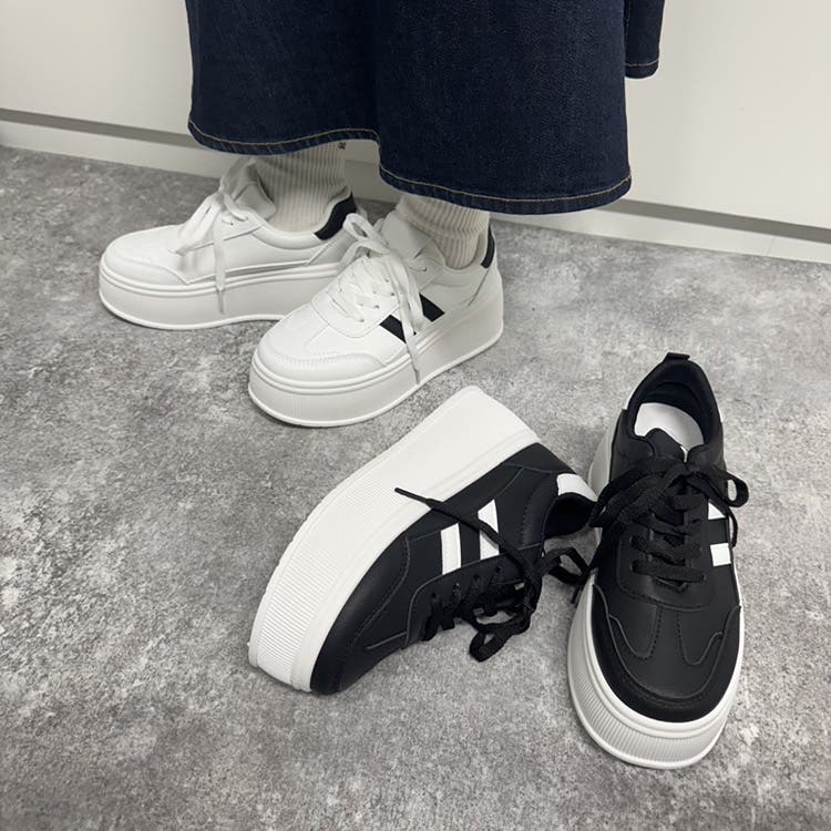 軽量厚底 サイドライン ボリューム コート スニーカー 6523[品番