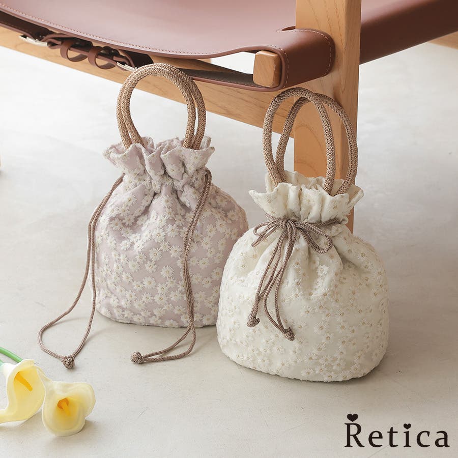 デイジー柄巾着バッグ 浴衣小物 和装小物[品番：MFND0010880