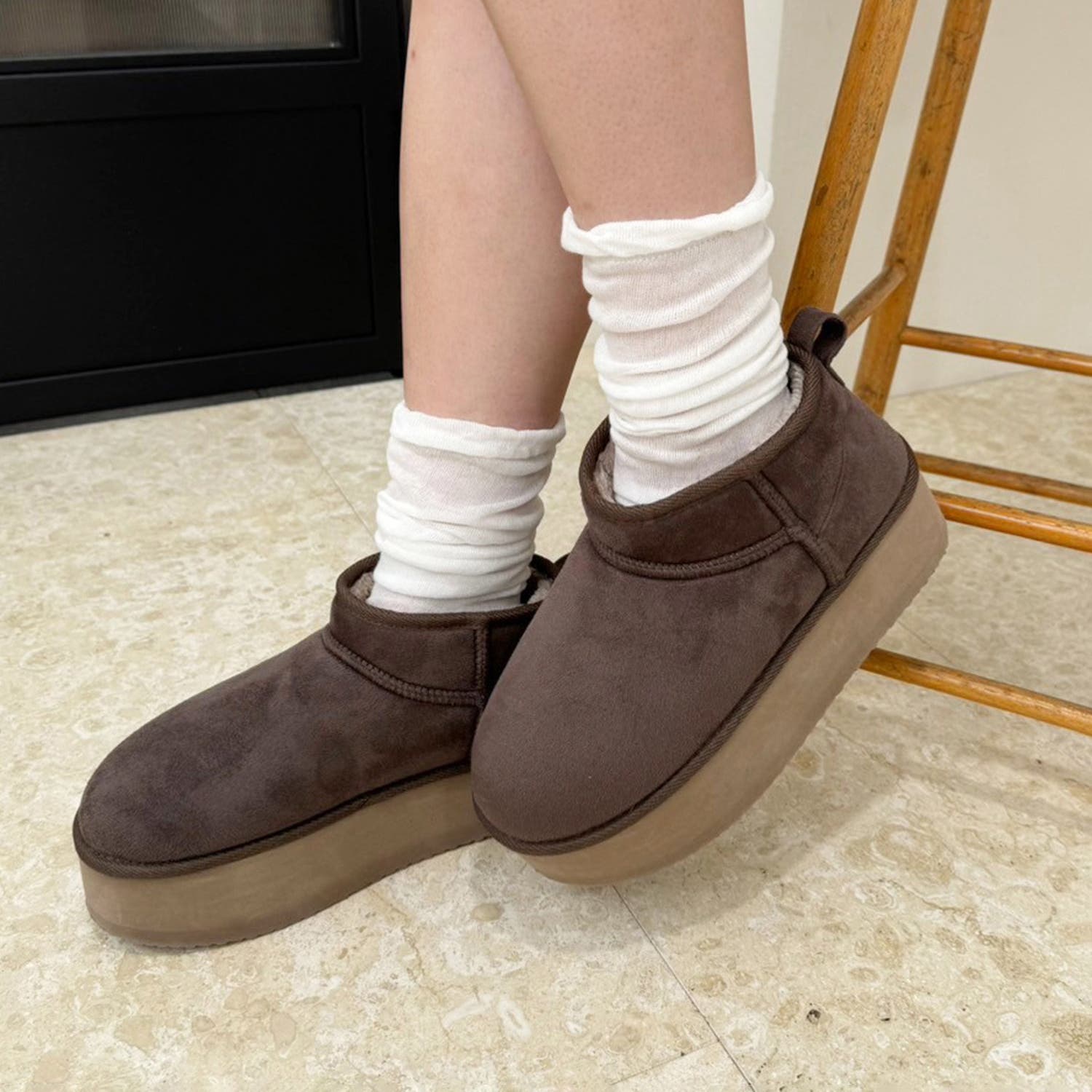 ホワイトファー厚底ムートンブーツ NICE CLAUP 定価11000円 厚底