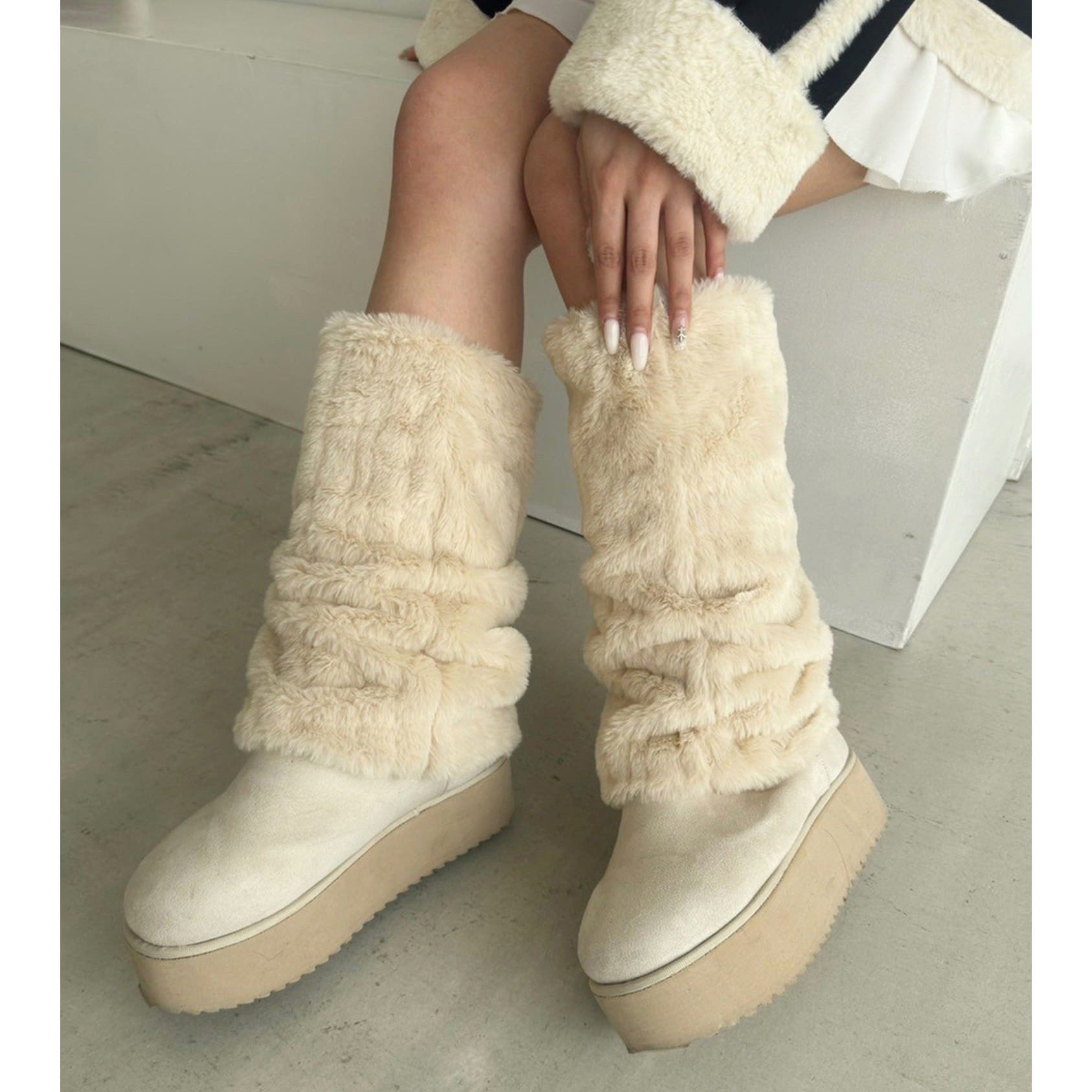 one after another】 2wayフェイクムートンブーツ[品番