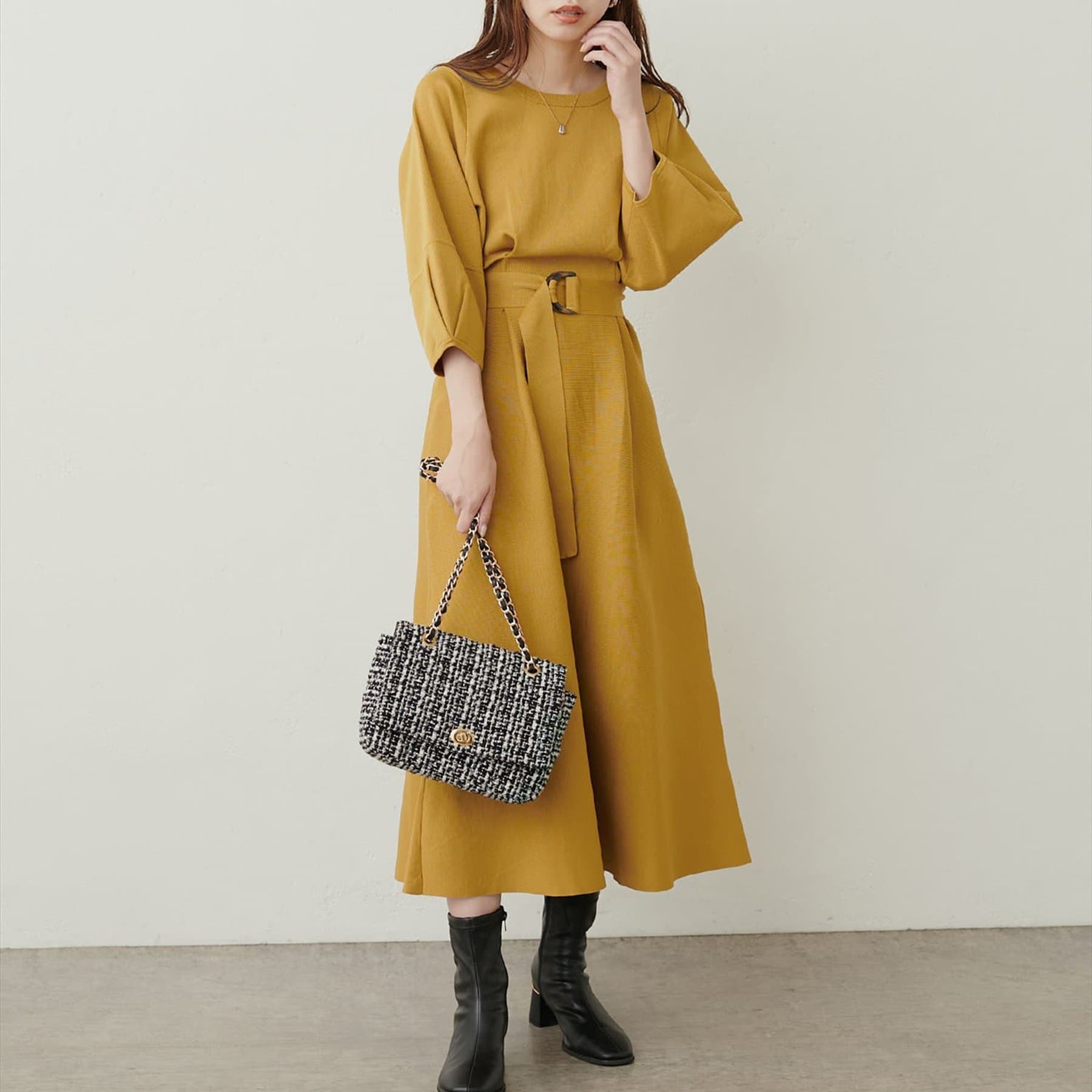 春夏新作モデル natural couture】ランタンスリーブポリニットワンピース[品番 ワンピース