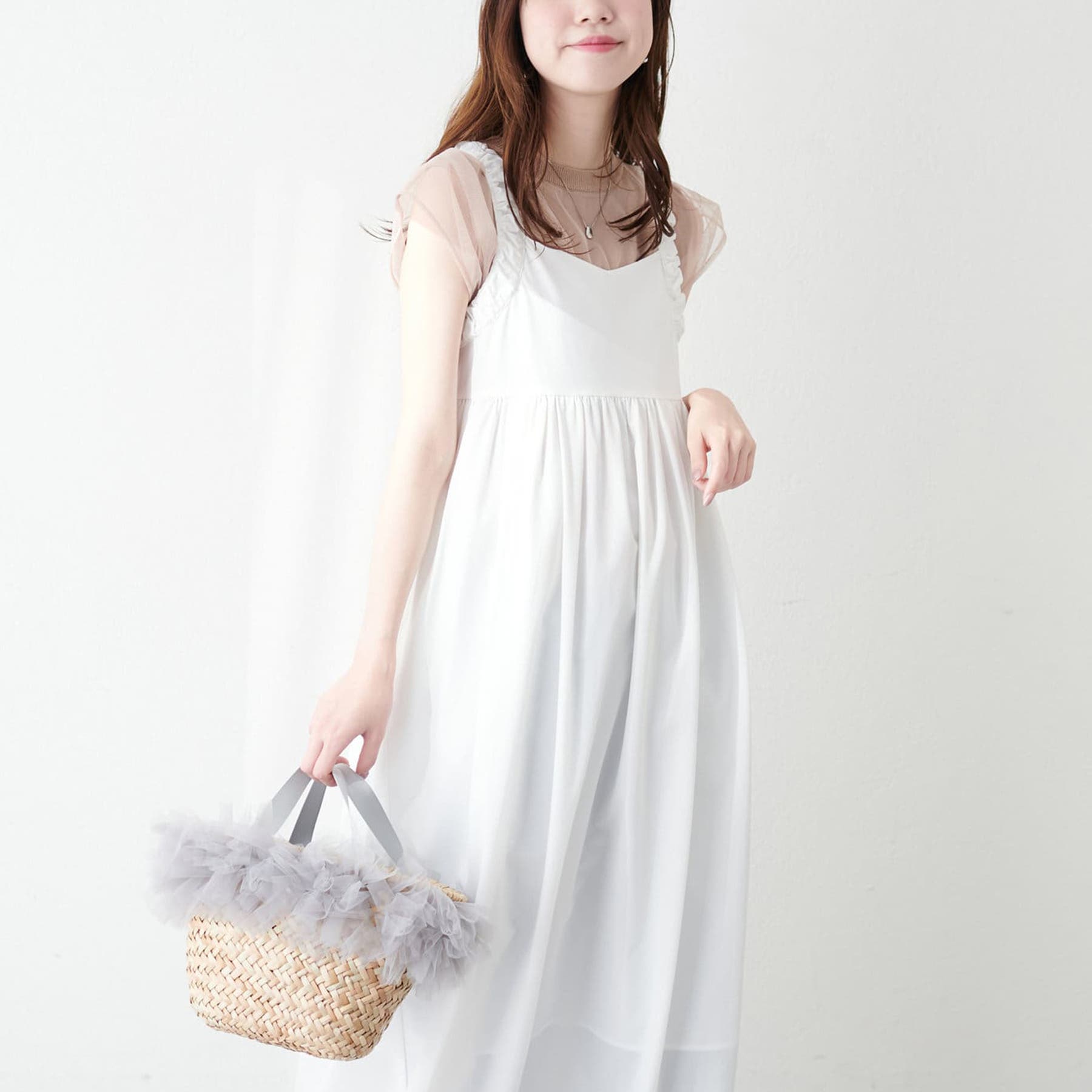 natural couture】肩ひもギャザーキャミワンピース[品番：OLOW0013225 