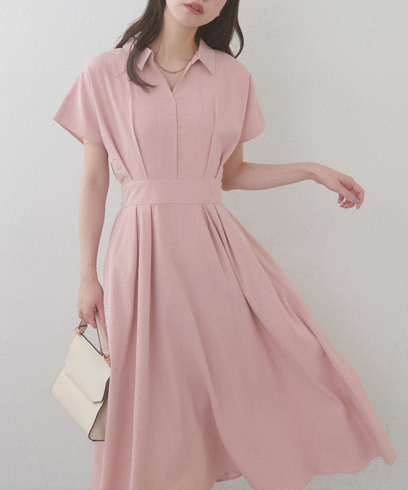 natural couture】涼しげスキッパー衿お上品ワンピース[品番