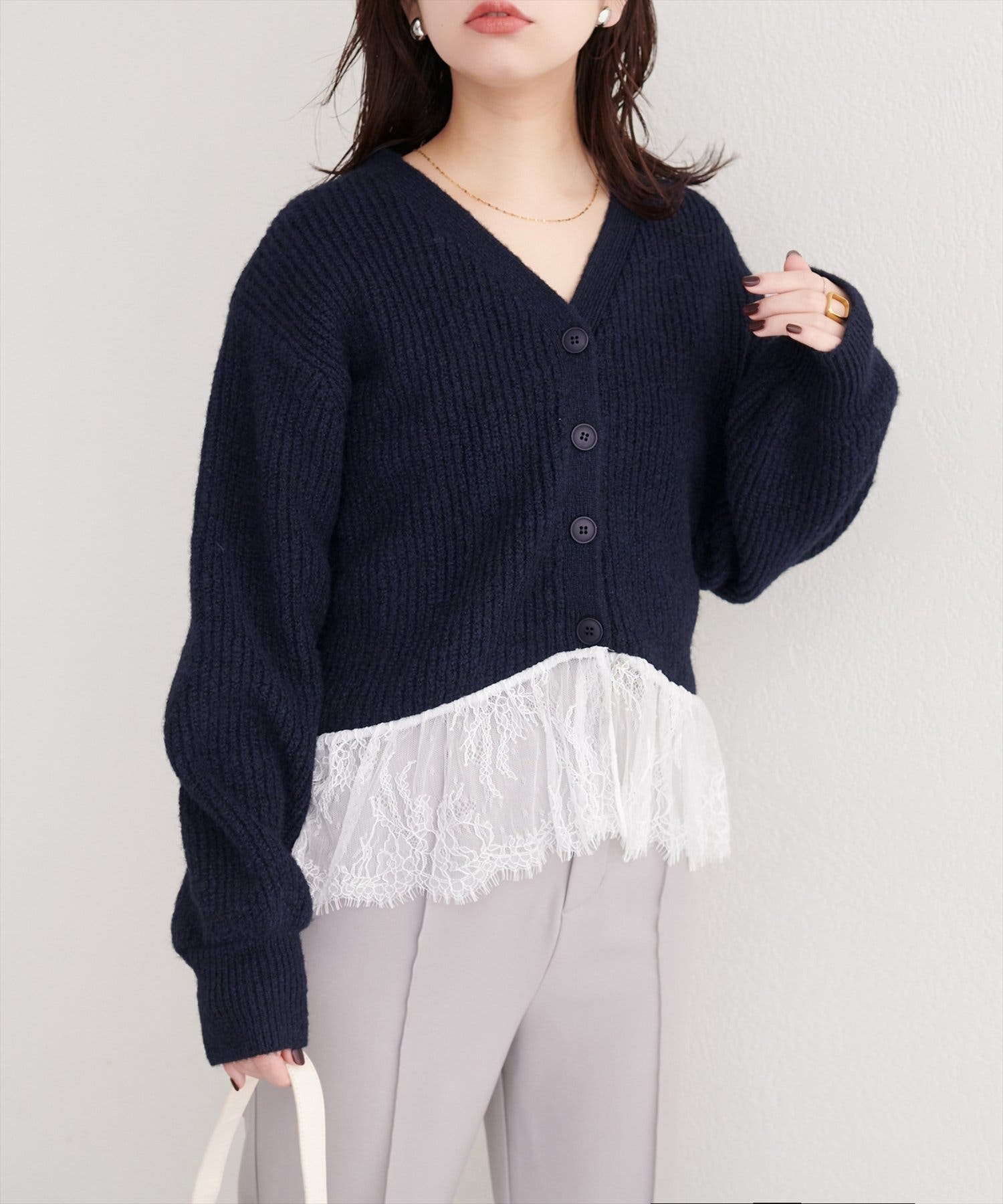 natural couture】裾レースカーディガン[品番：NCLW0018527]｜NICE