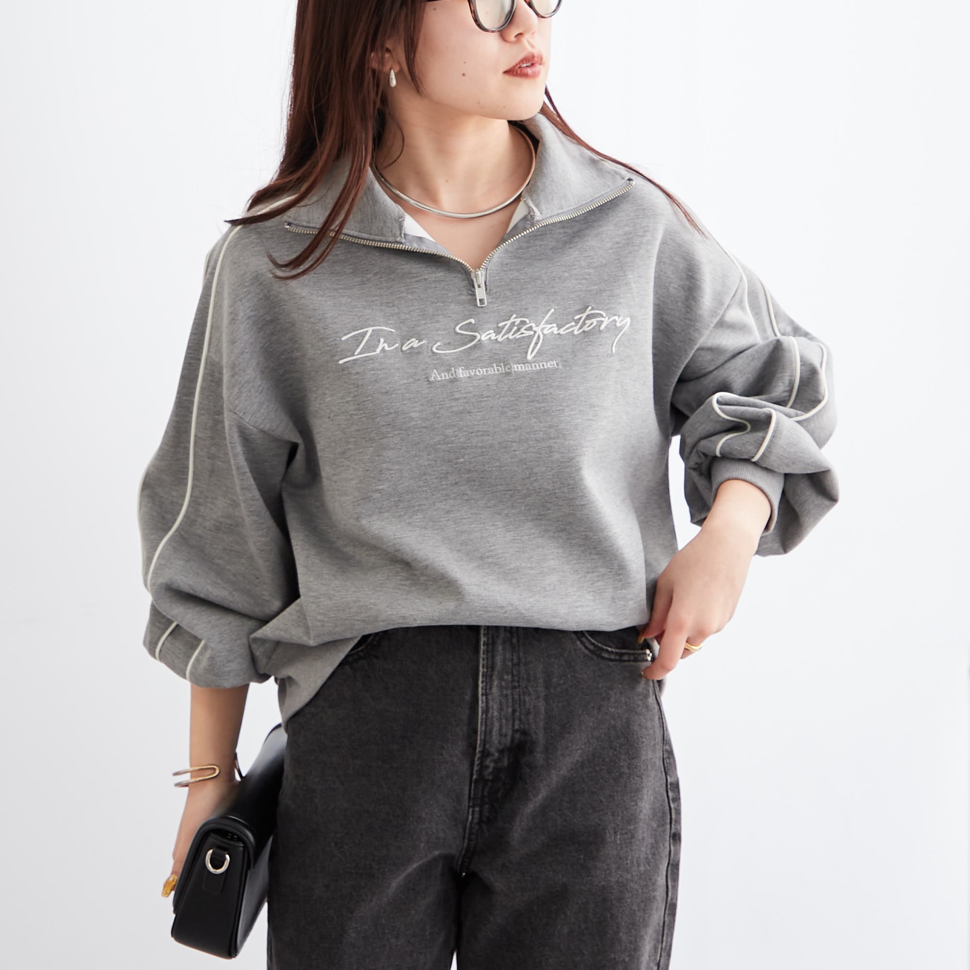 ロゴ刺繍ハーフZIP[品番：NCLW0012334]｜NICE CLAUP / OLIVE des