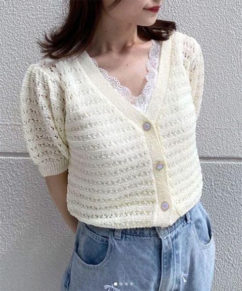 『NONSAPIENS』ヘンプ／Vネックカーディガン／羽織／透け編み／日本製 セール】 透かし編みVネックカーディガン（オフホワイト