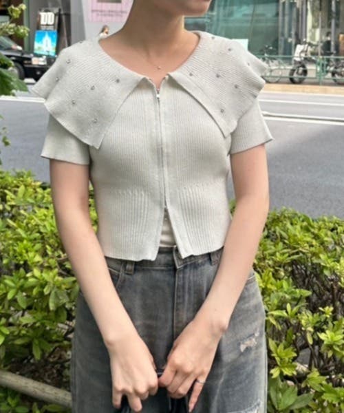 キラキラBIG衿ZIPカーデ[品番：NCLW0016381]｜NICE CLAUP / OLIVE des