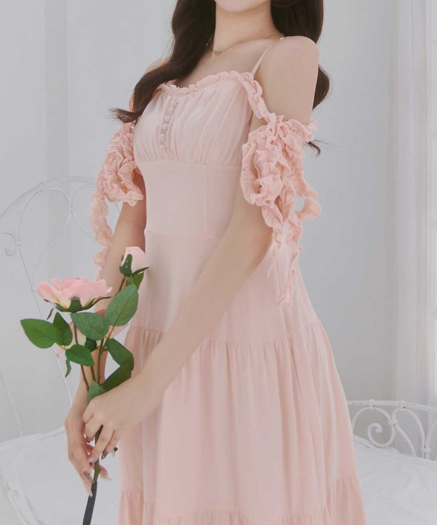 Belle Charme】ソフトフリルキャミロングワンピ[品番：NCLW0018886