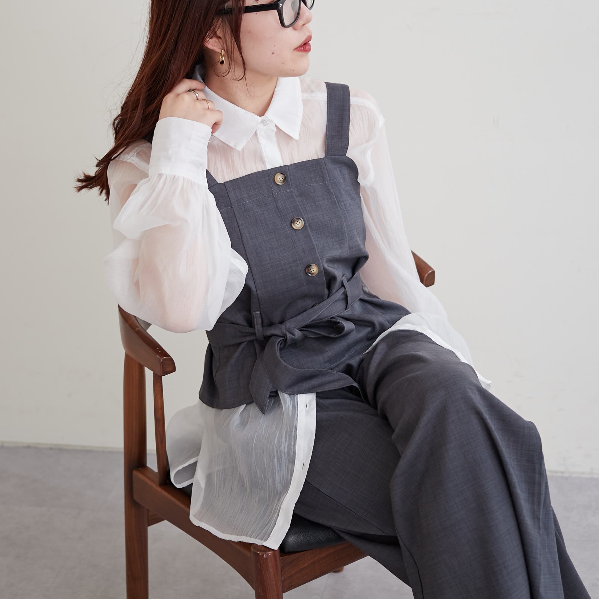 2枚SET】ウエストリボンビスチェ＆ワイドパンツ[品番
