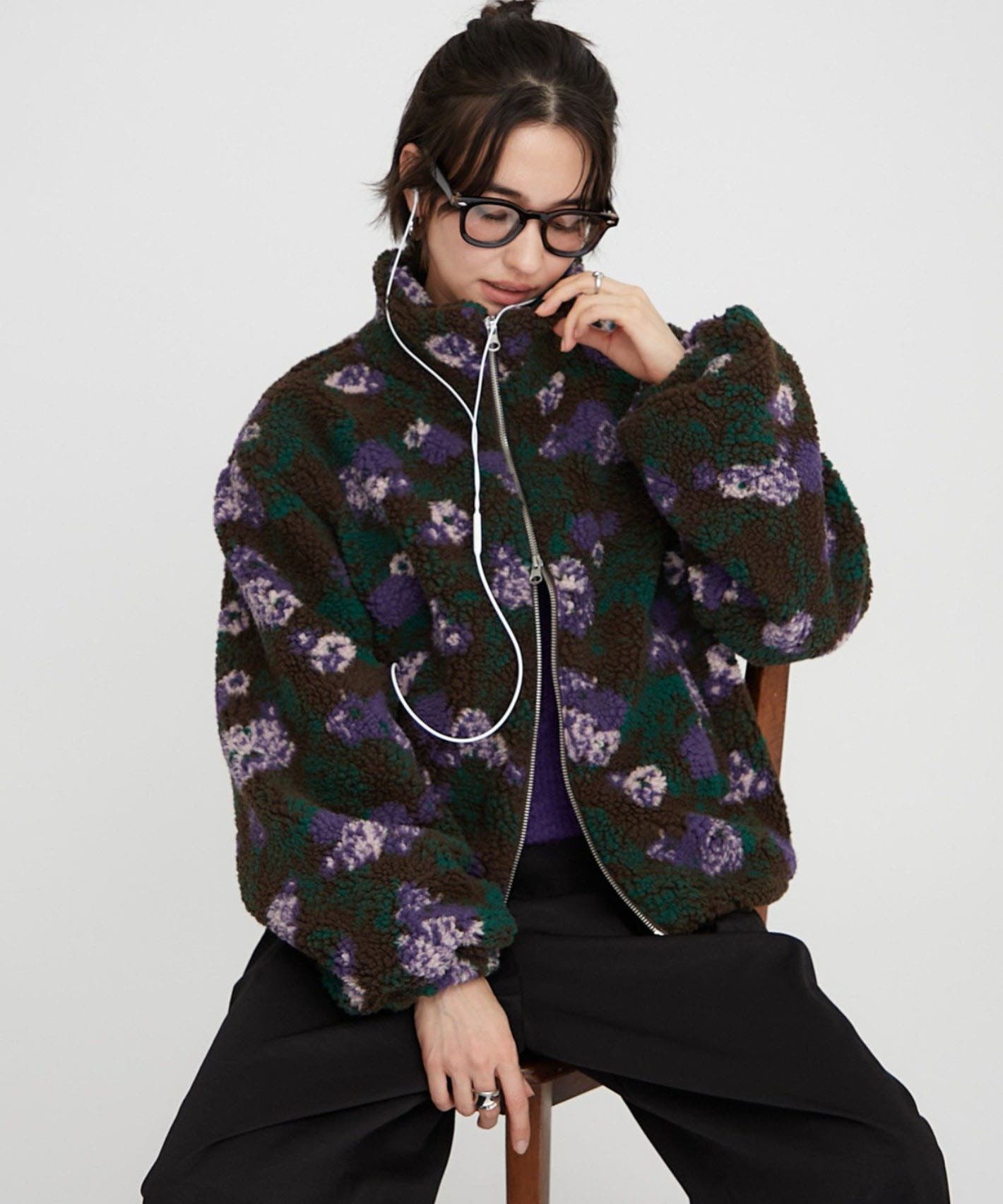 花柄ジップボアブルゾン[品番：OLOW0019734]｜RMAF NICE CLAUP / OLIVE