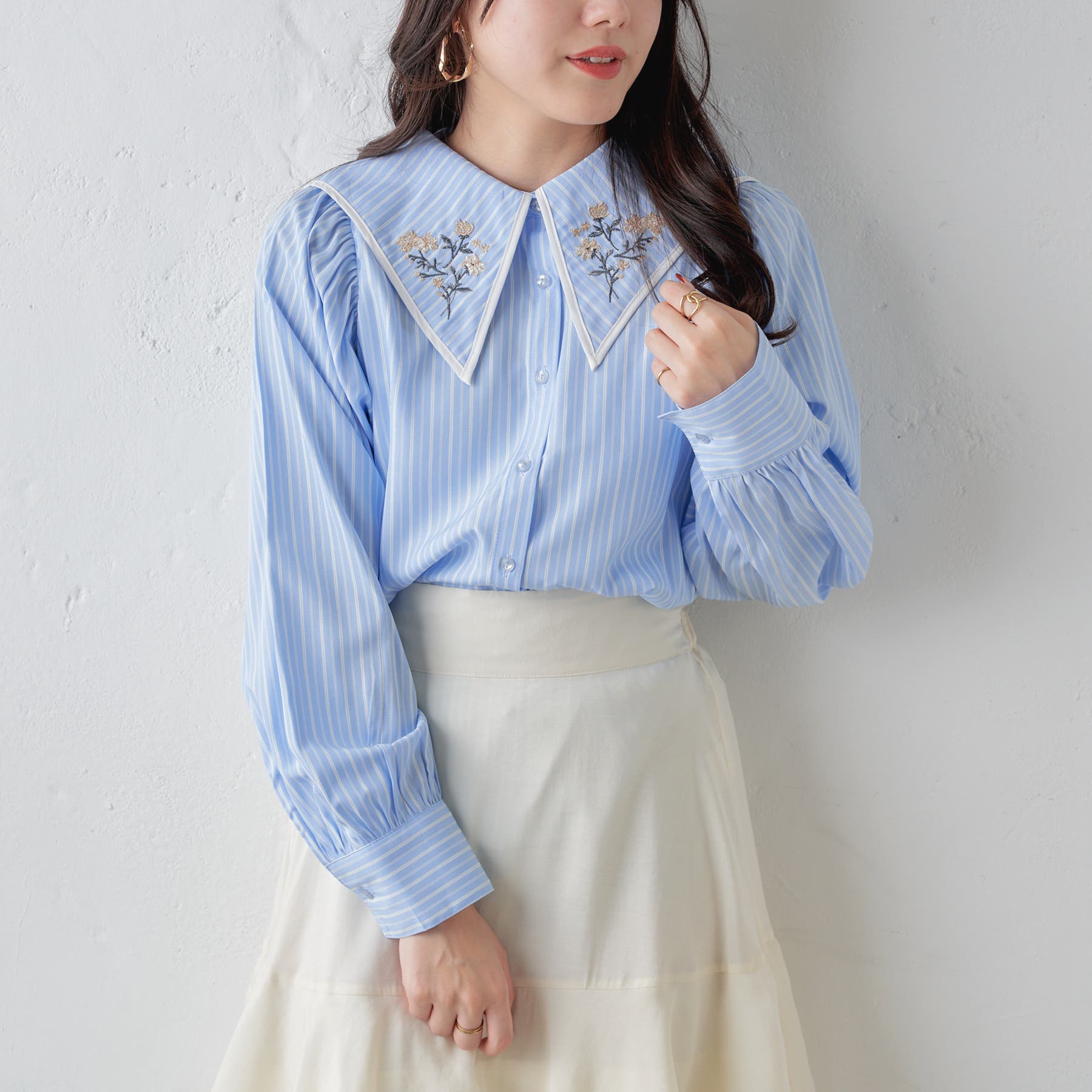 Style Ravie プリーツ 刺繍 デザインブラウス M103 【公式通販】