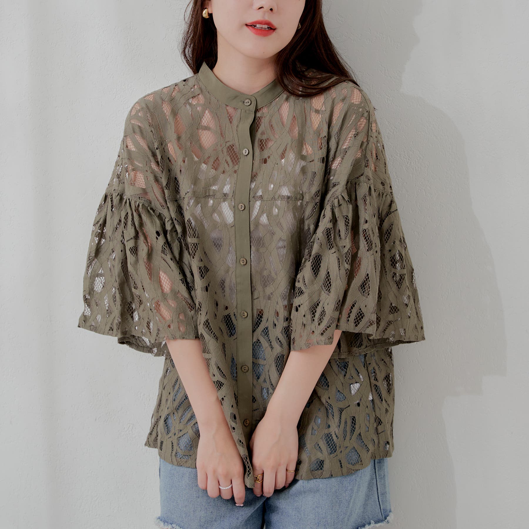 レース袖切替ブラウス[品番：OLOW0013403]｜RMAF NICE CLAUP