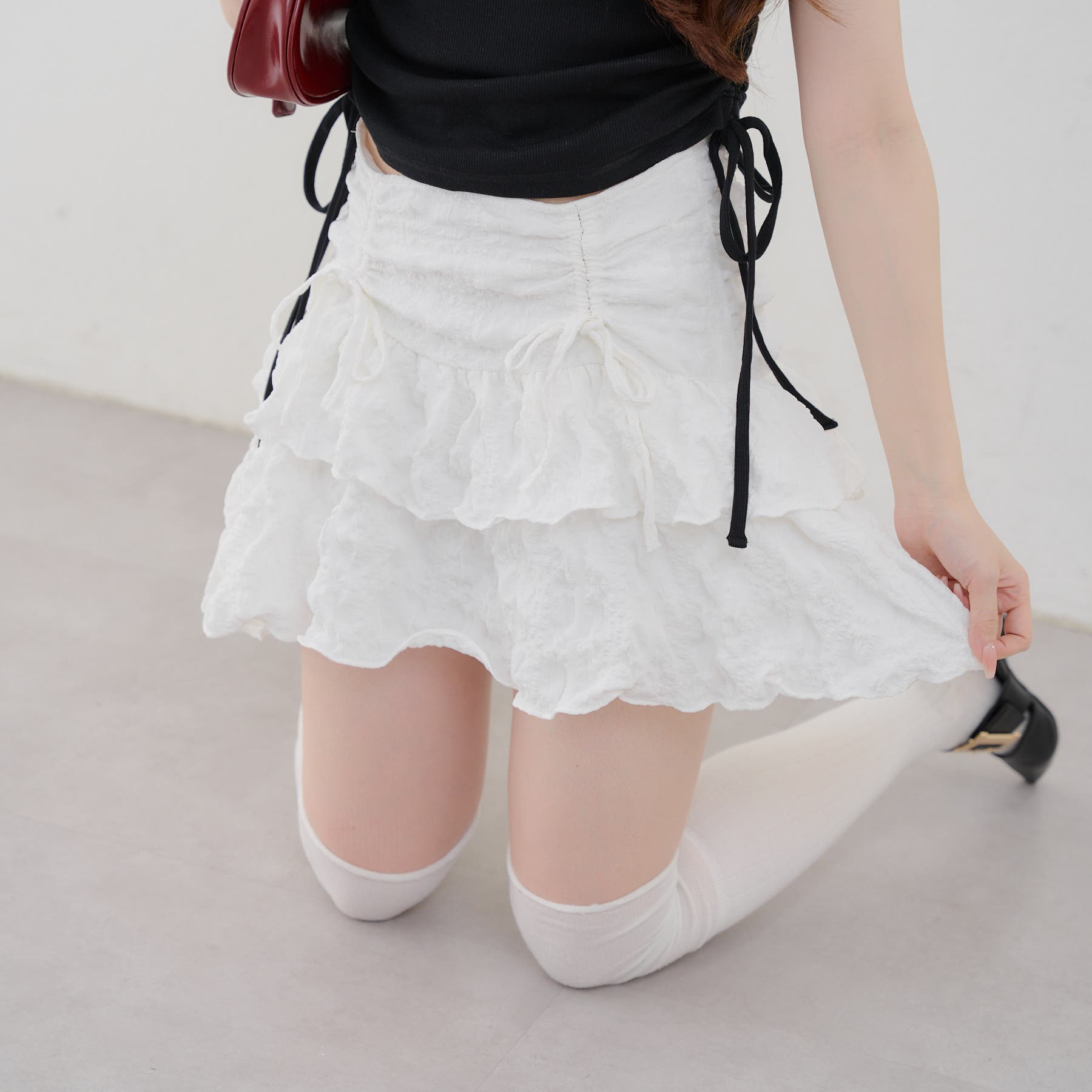 re.__mi23セレクト】シボシボティアードミニスカート[品番