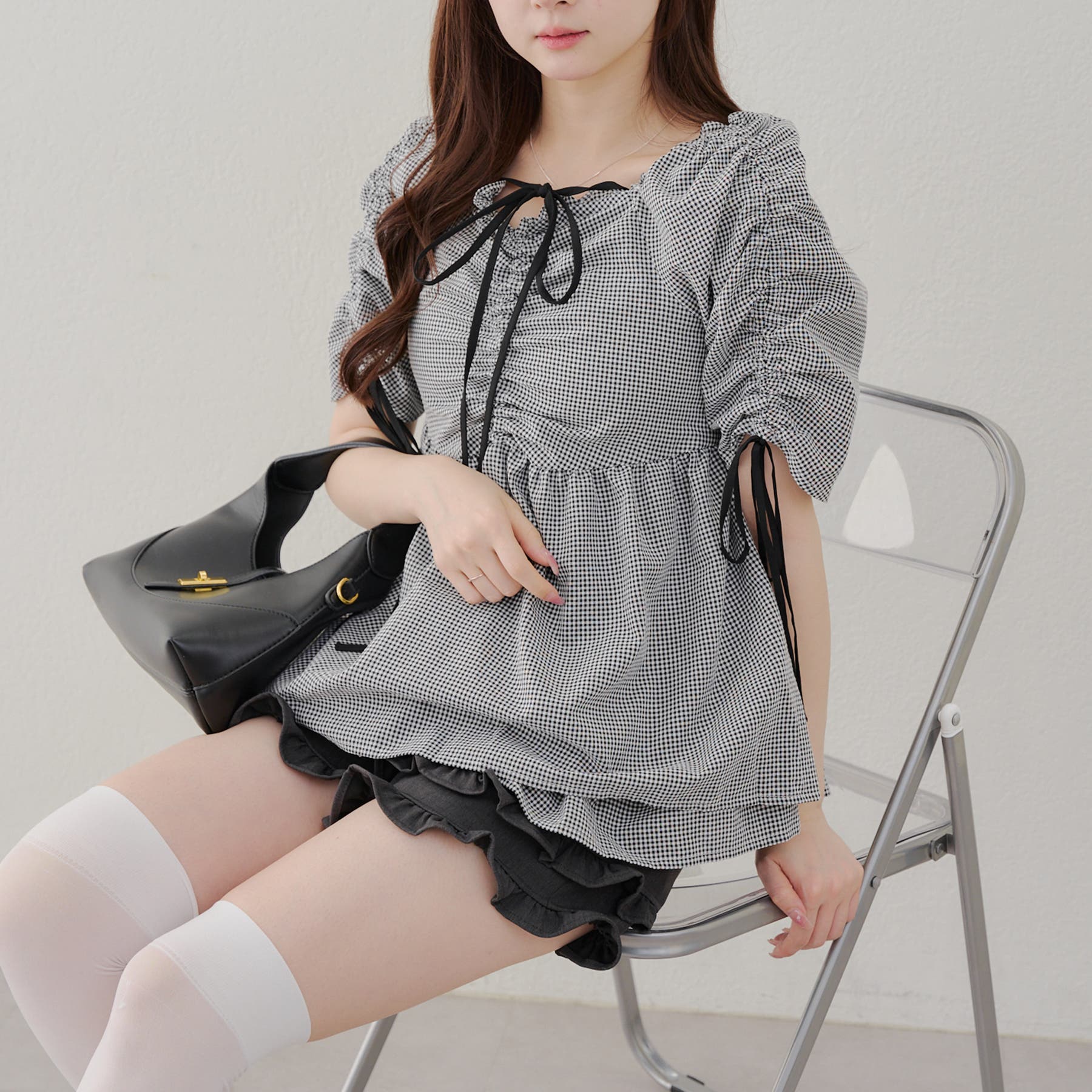 リボン付きシャーリングチュニック[品番：OLOW0015768]｜RMAF