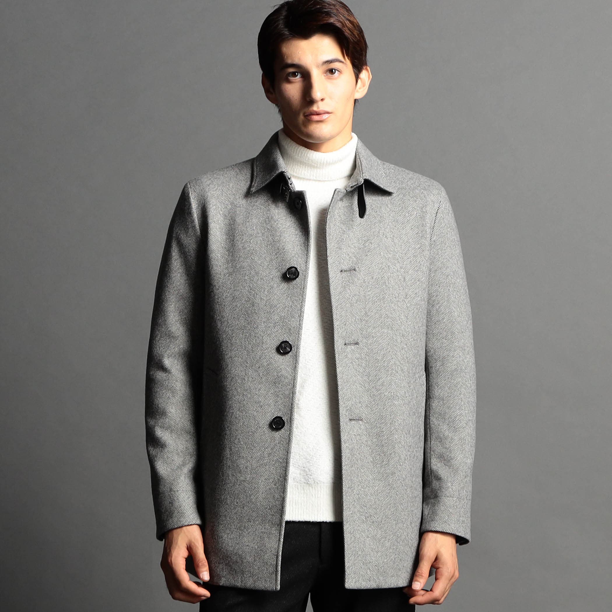 ツイードライクヘリンボン バルカラーコート[品番：NICW0004153