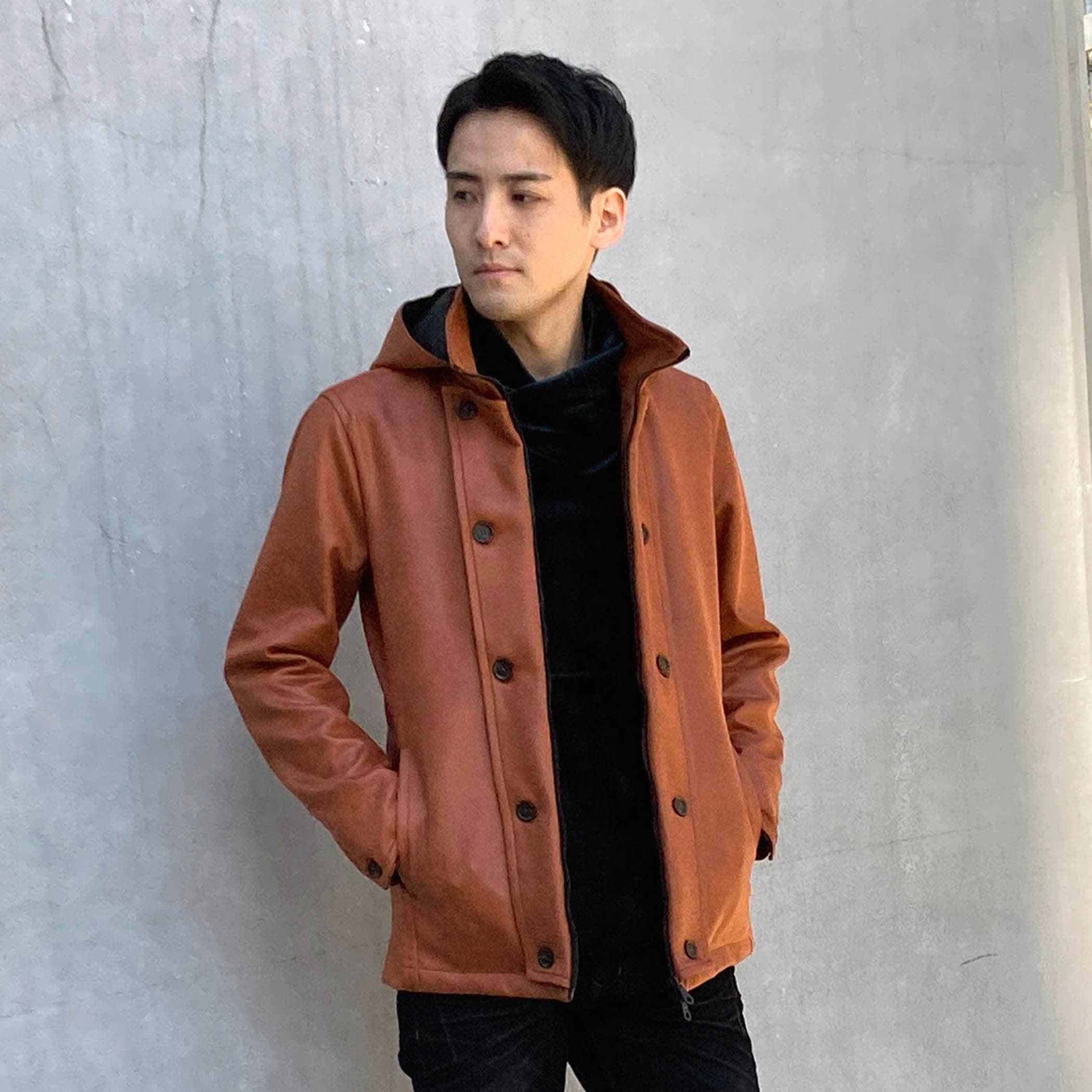 フォルムデエクスプレッション ボイルドウールショールカラージップアップジャケット ムラプリントスウェード調ナポレオンブルゾン[品番：NICW0005160