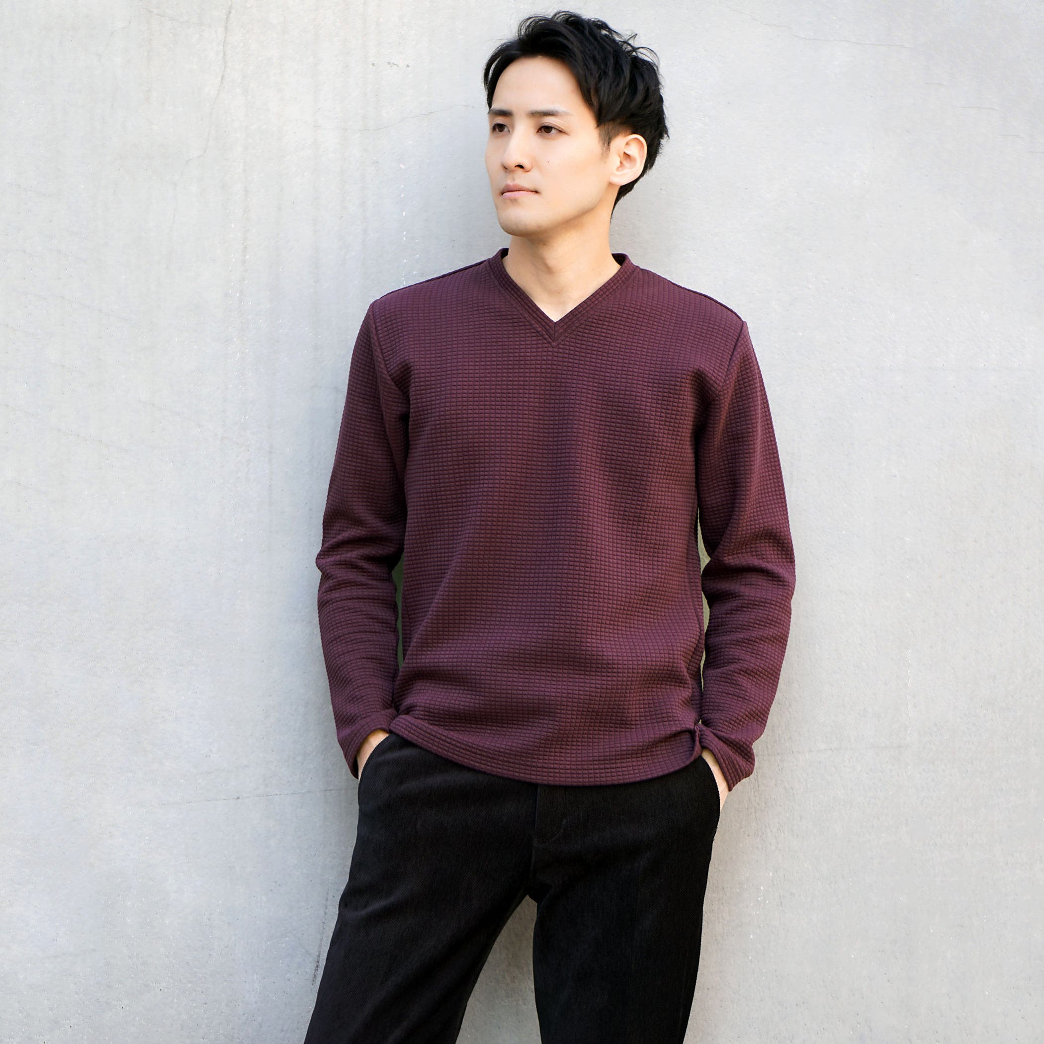 ダブルフェイスブリスターワッフルVネックプルオーバー[品番