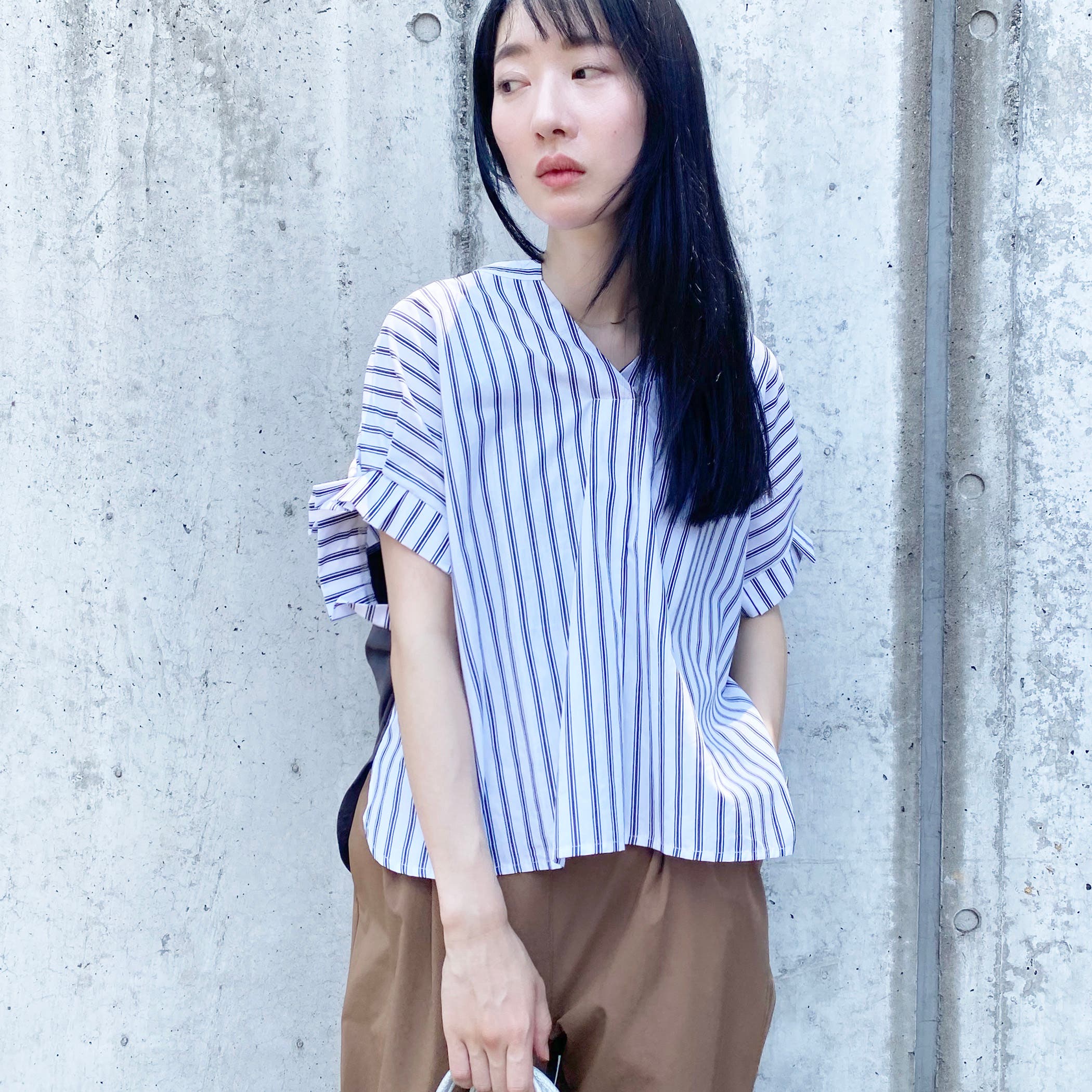 【公式】 異素材切り替えストライプブラウス[品番：NICW0005888]｜NICOLE シャツ/ブラウス(長袖/七分)