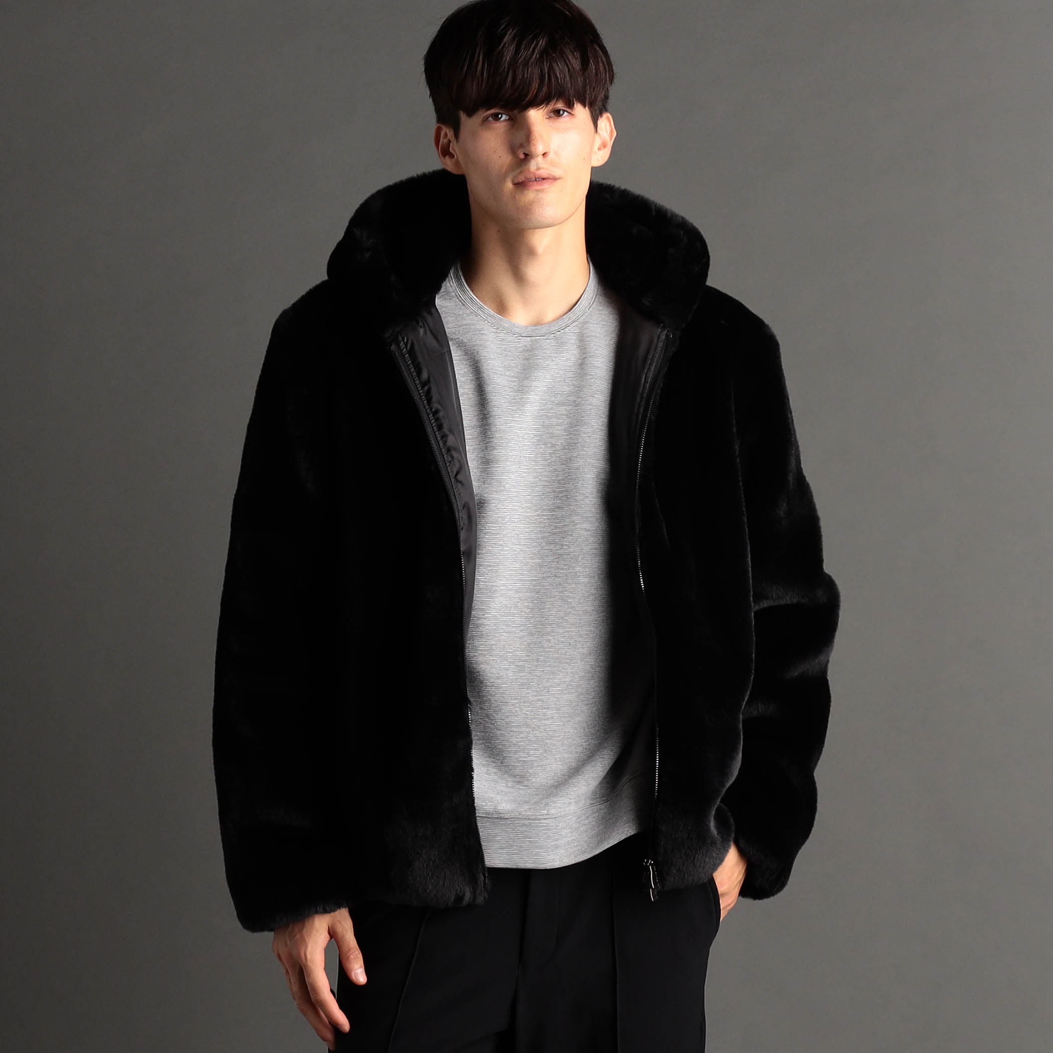 NICOLE CLUB FOR MEN フェイクファーセミロングコート48