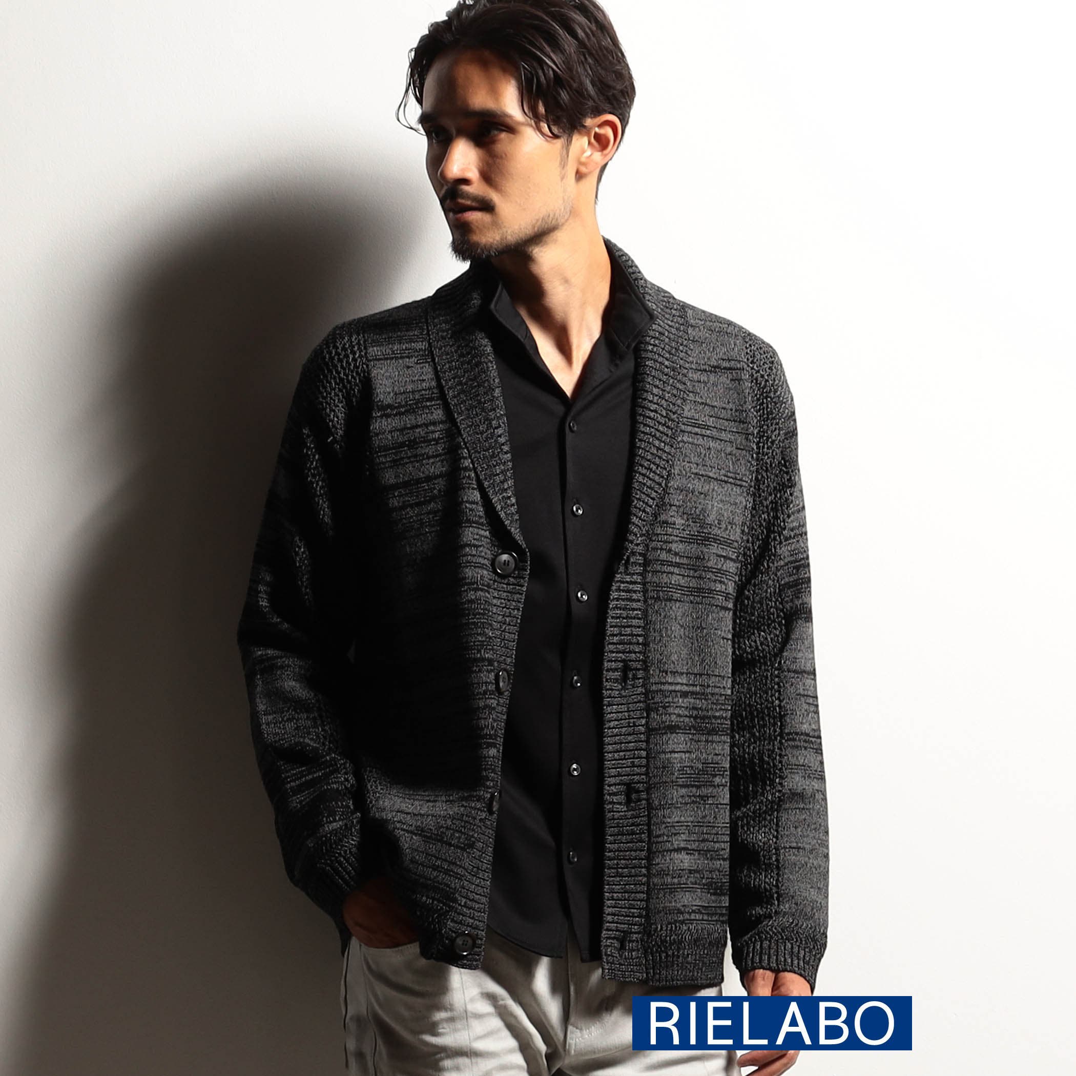 RIELABO】シアーメッシュショールカラーカーディガン[品番