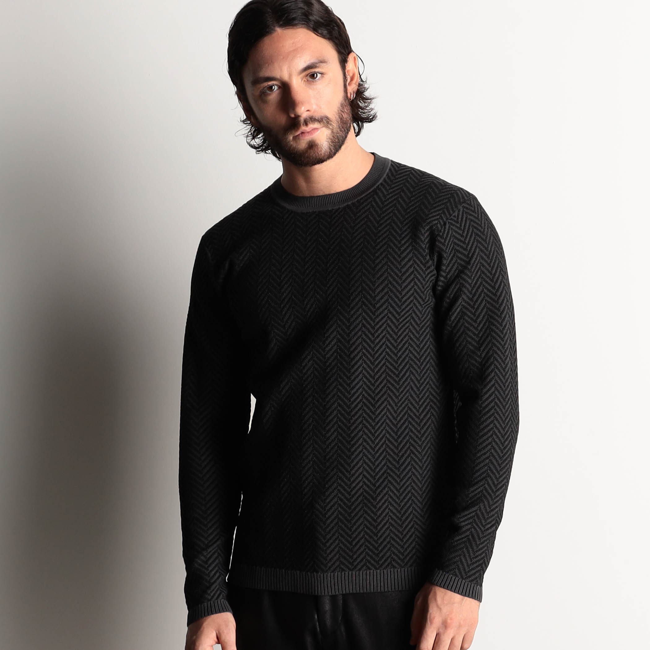 ムッシュニコル] ヘリンボンジャカード Vネックニット BARDAZZI ダブルニットジャカード セットアップジャケット | [ムッシュニコル] ヘリンボンジャカード Vネックニット