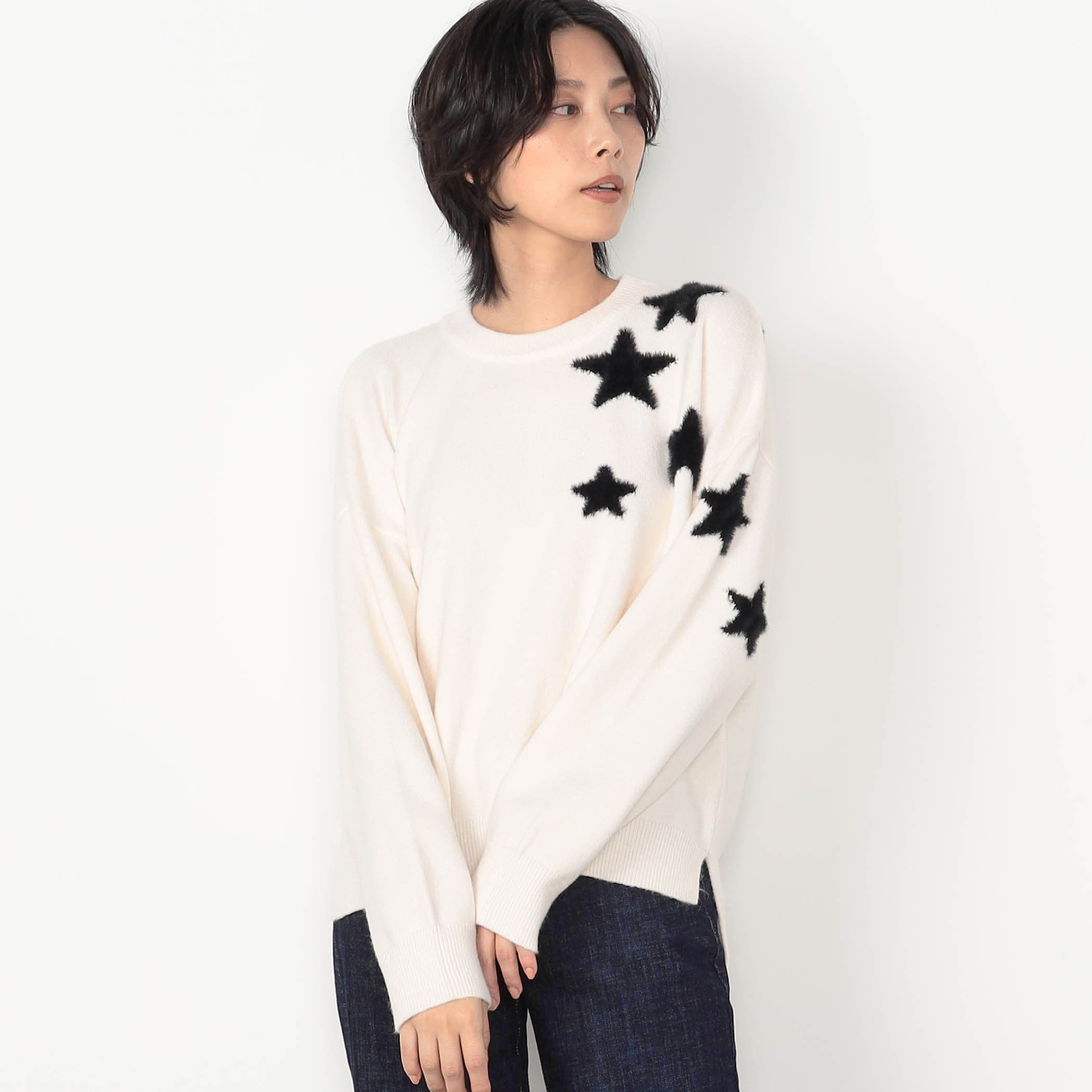 スターシャギーニット 星柄 4568-6012 waldo BY NICOLE 白黒 STAR KNIT 暖かい 軽い かわいい 冬 プレゼントに最適ワルドニコル NICOLE スターシャギーニット 星柄 4568-6012 waldo BY NICOLE