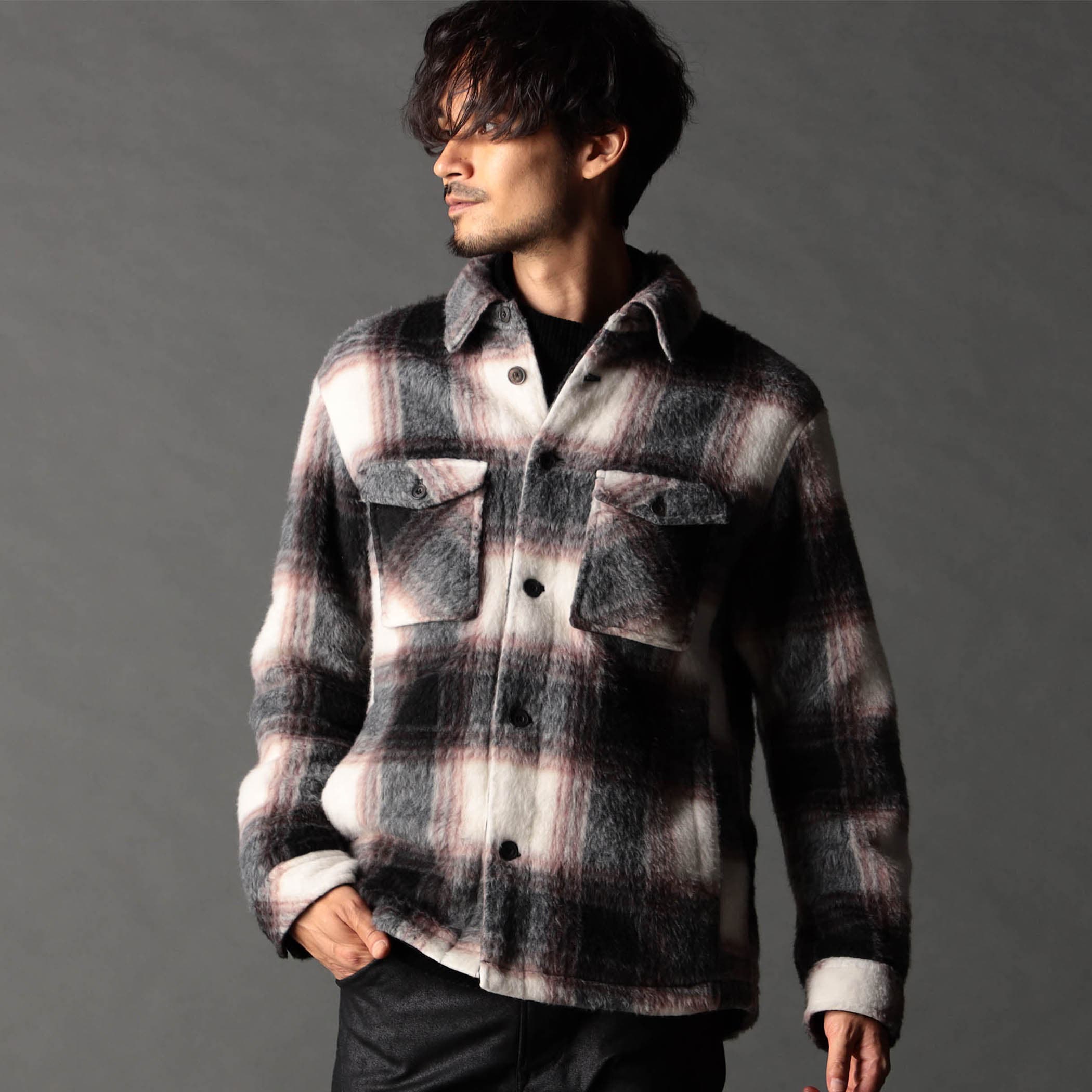 Wパッチポケット チェックシャツブルゾン[品番：NICW0007285]｜NICOLE