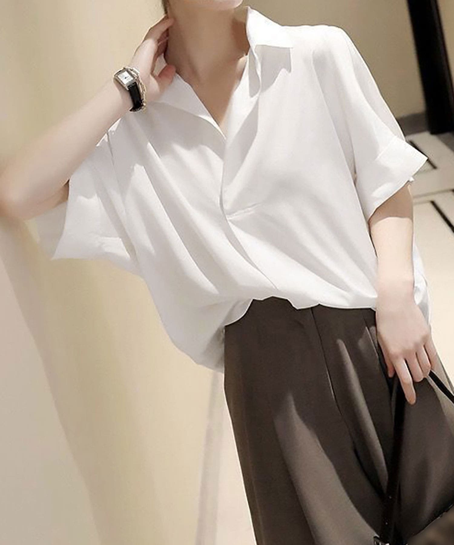 スキッパーシャツ シフォンシャツブラウス レディーストップス
