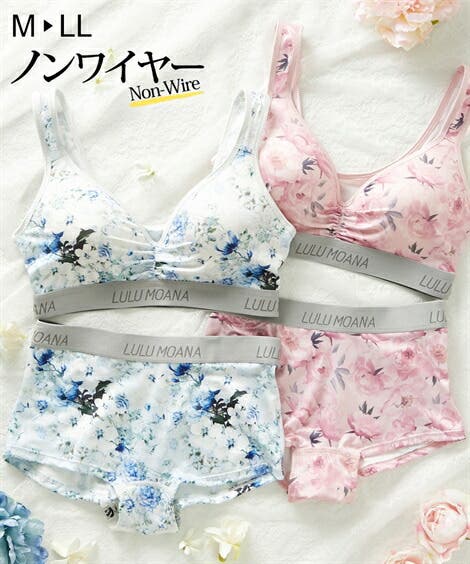 フラワープリント ハーフトップブラジャーショーツセット[品番