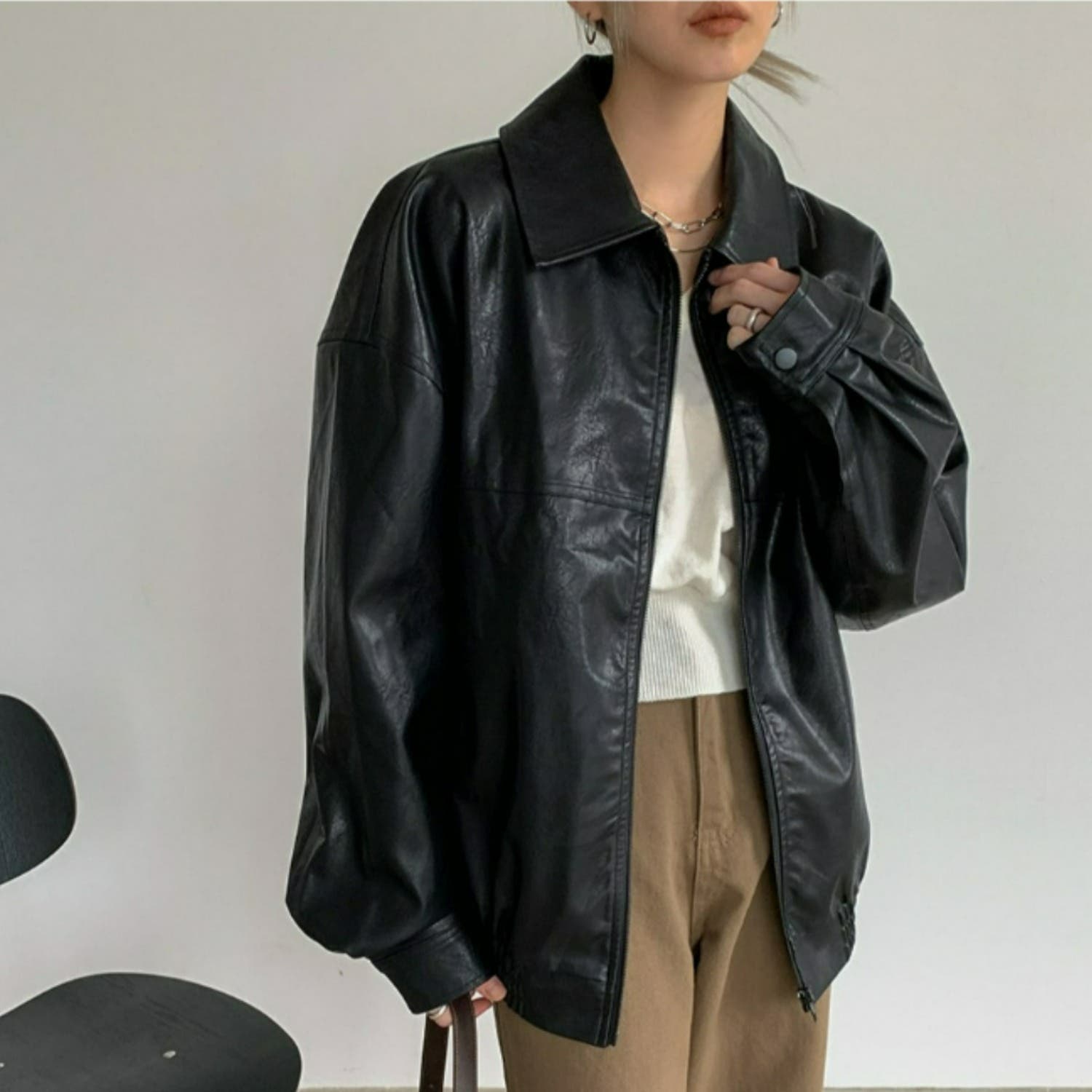 BLACK UP(ブラックアップ)ニコルソンオーバーフィットレザージャンパー