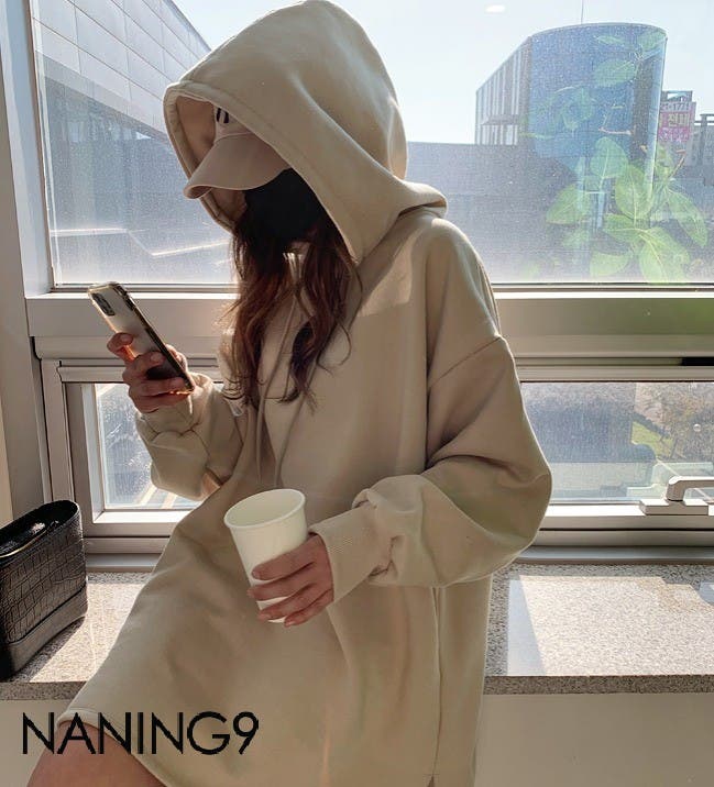 NANING9(ナンニング)オーバーサイズ裏起毛ロングパーカー[品番
