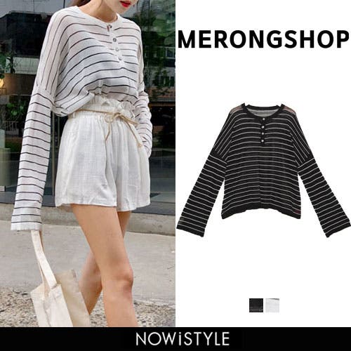 MERONGSHOPシースルーボーダーTシャツ韓国 韓国ファッション