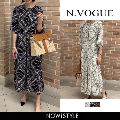 N Vogueペイズリー柄半袖ワンピース韓国 韓国ファッション[品番