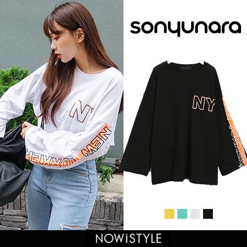 SONYUNARAニューヨーカー袖ポイント長袖Tシャツ韓国 韓国