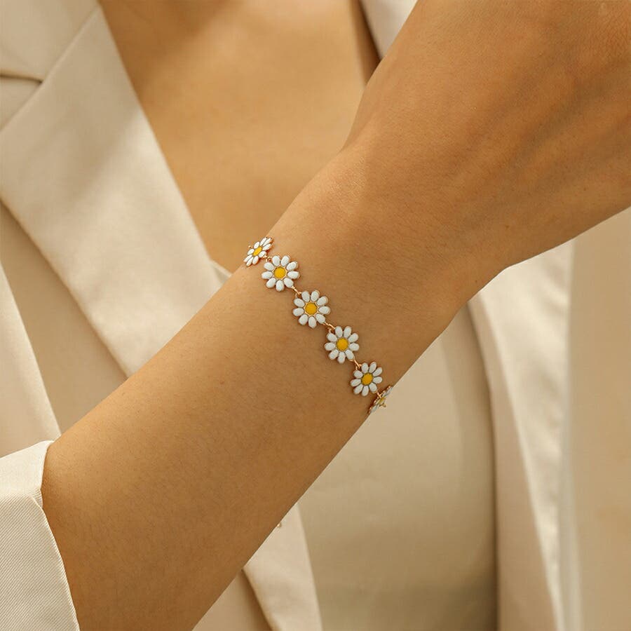 デイジーフラワーブレスレット 花 ホワイト[品番：XL000003214