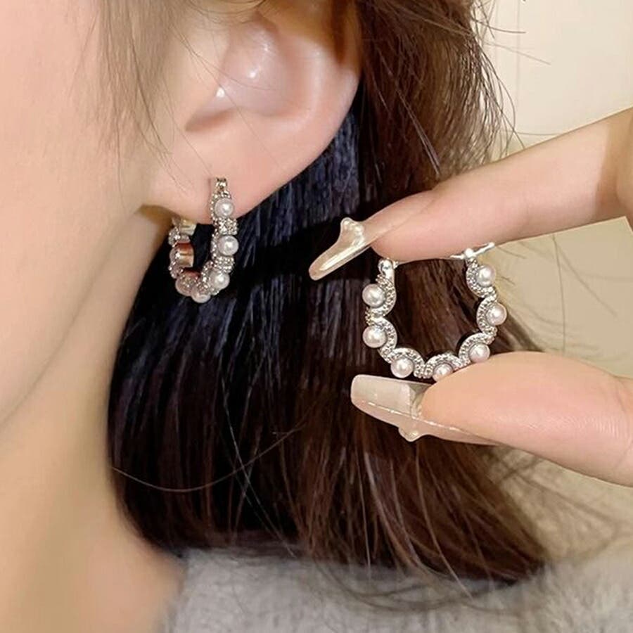 パールデザインピアス シルバー おしゃれ[品番：XL000002946