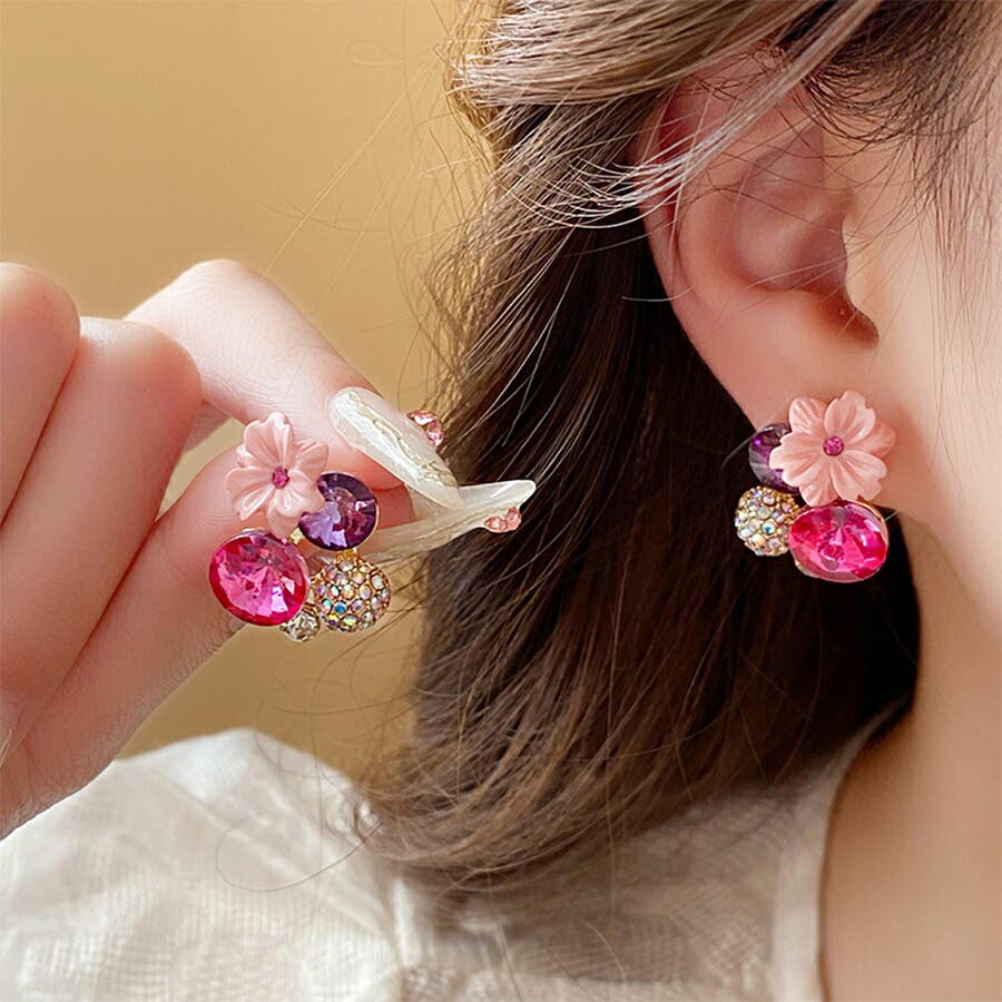 ピンク花形デザインピアス**01 凛 RIN キャッチ ボディピアス 16G 18G 和風 富士山 桜 さくら