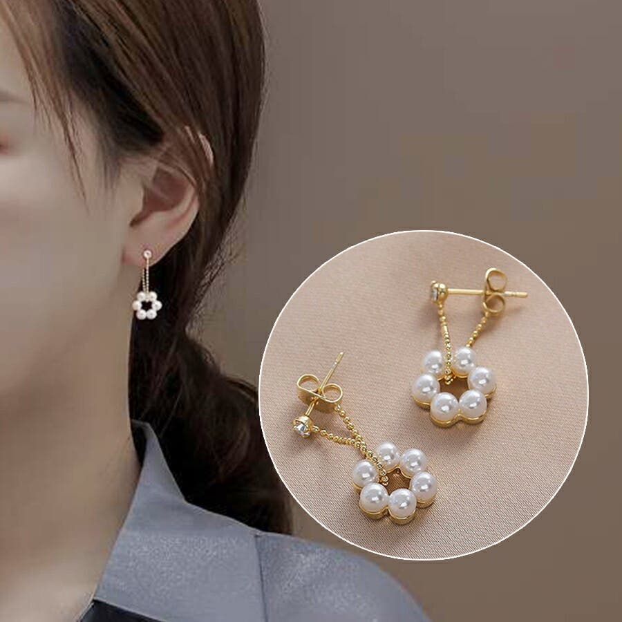 *お花とパールのピアス*【No.109】 ポンデパールピアス お花パール ペンダントトップ[品番：XL000003438