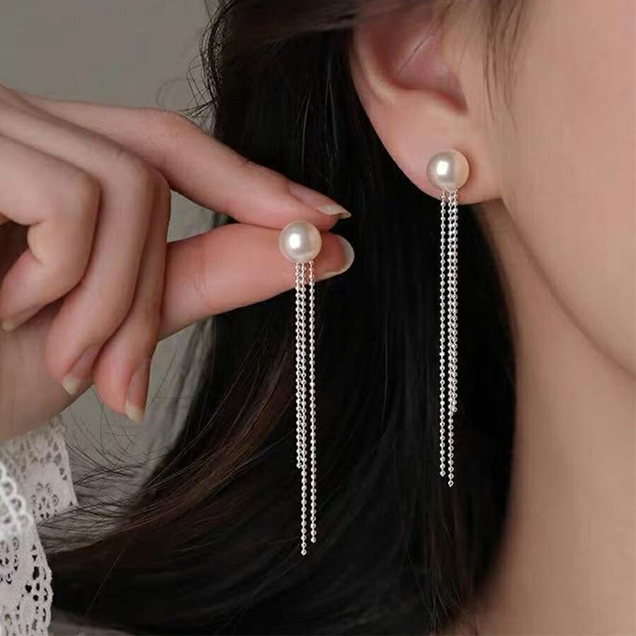 シハラ　ハーフパールチェーンピアス45° シハラ ハーフパールチェーンピアス45° SHIHARA ハーフパール