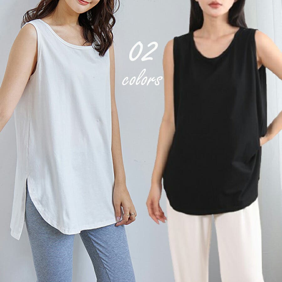 ラグラン袖タンクトップ見本 裾ラウンドロングタンクトップ ホワイト ブラック[品番