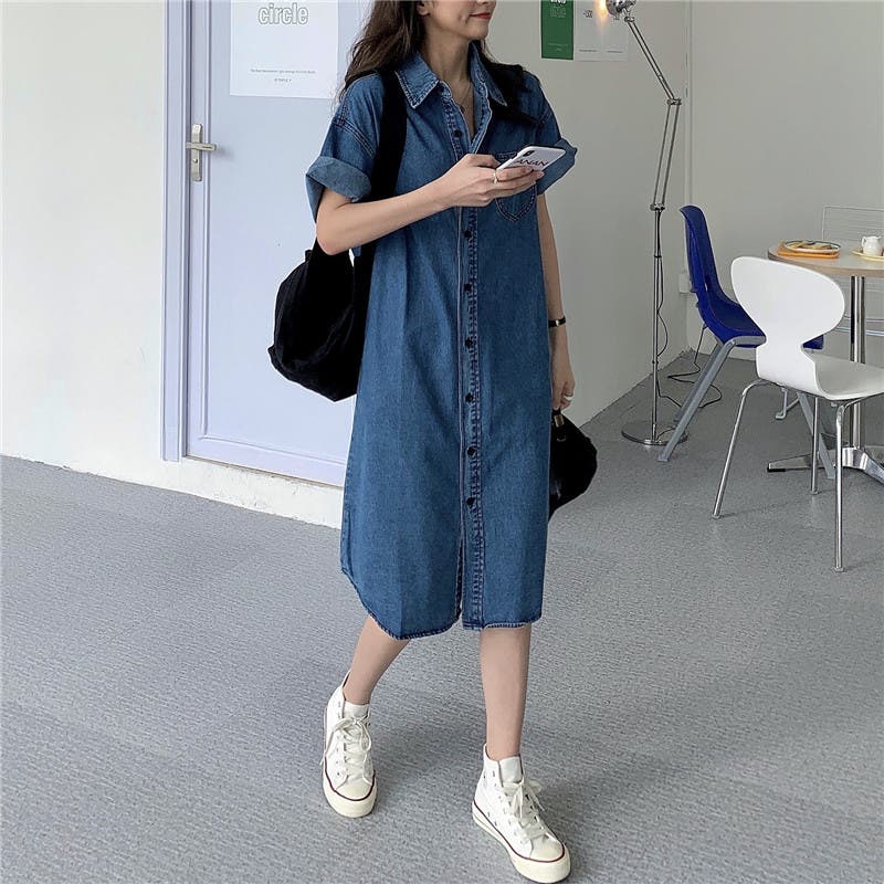 ロング デニム シャツワンピース[品番：XL000001953]｜SLENDER