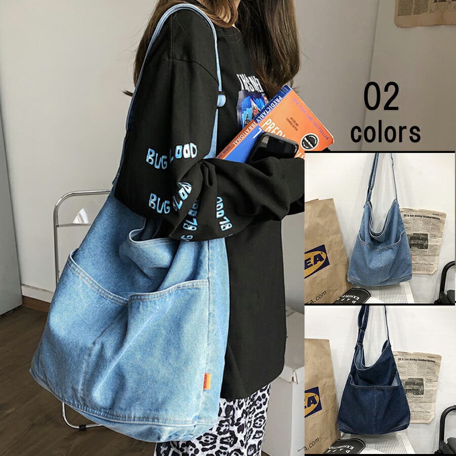 デニムワンショルダーバッグ シンプル サブバッグ[品番：XL000003231