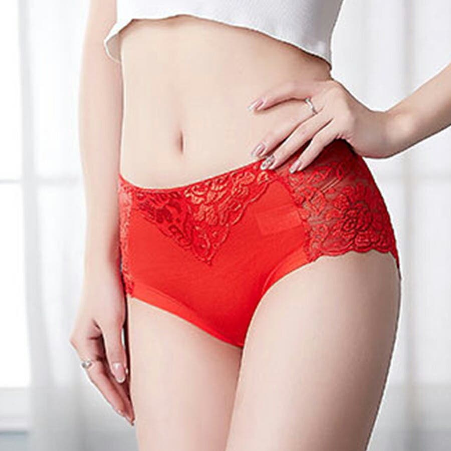 バックレーススカラップショーツ レッド 花柄[品番：XL000002848