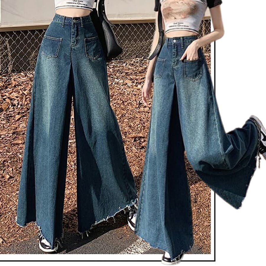 ハイウエストデニムスーパーワイドパンツ カットオフ ロング丈[品番