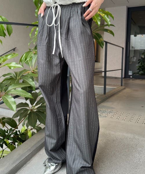 【SALE】 Delfy】バイカラーストライプパンツ[品番：ORYW0000030]｜nemne パンツ