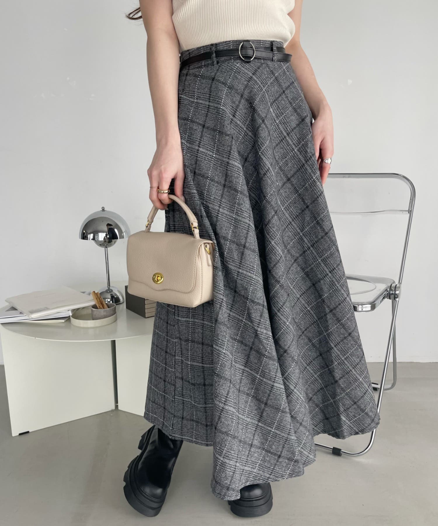 【新品・タグ付き】BANDEL レディース スカート ベージュ×グレー S 総柄 1.jpg