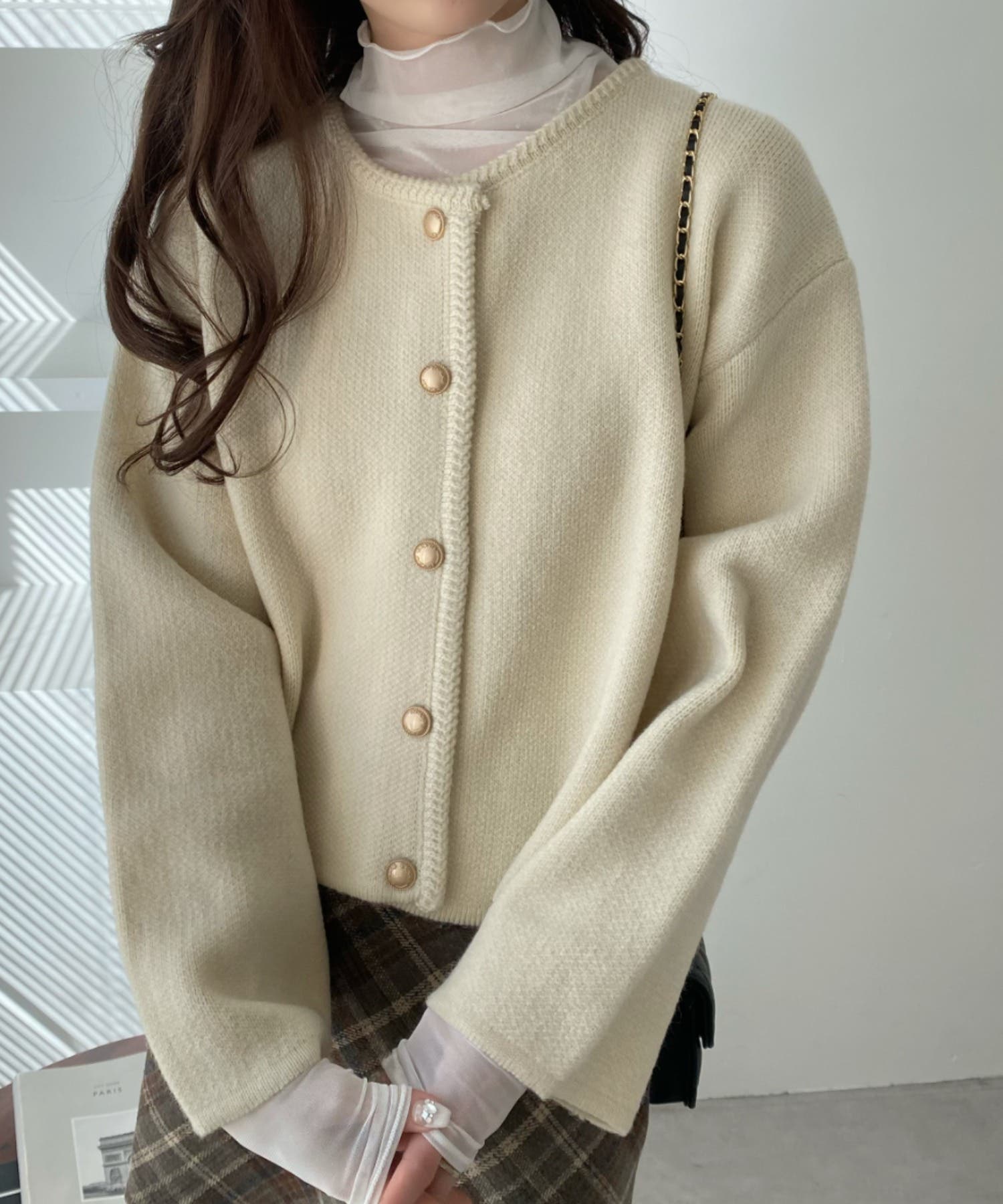 bi-color gold botton knit cardigan ivory | épine